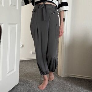 DVF asymmetrical high waisted gray silk parachute pants 2